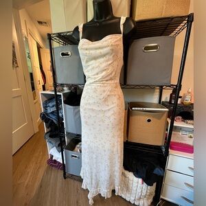 Cream Maxi Slip Dress with Delicate Yellow Floral Print